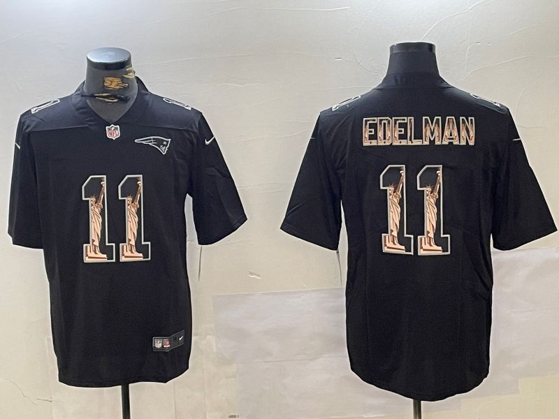 Men New England Patriots #11 Edelman Black 2024 Nike Vapor Limited NFL Jersey style 1